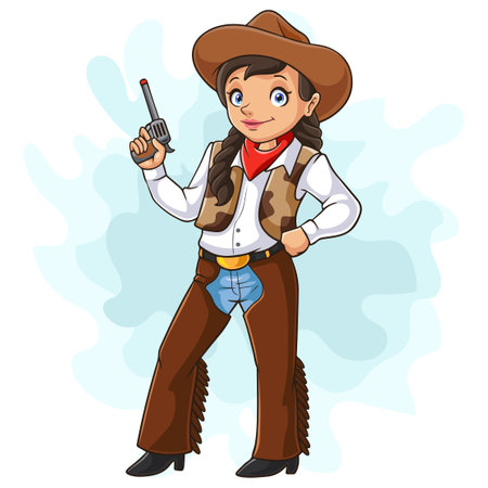 Cartoon cowgirl kid wearing western costumeのイラスト素材