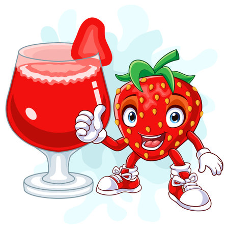 Cute strawberry cartoon waving handのイラスト素材