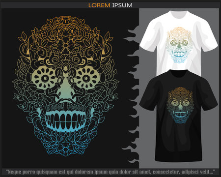 Gradient Colorful Skull head mandala arts isolated on black and white t shirt.のイラスト素材