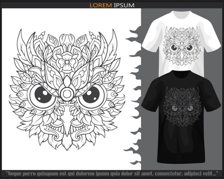 Owl bird head mandala arts isolated on black and white t shirt.のイラスト素材