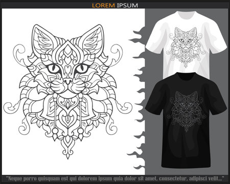 Cat head mandala arts isolated on black and white t shirt.のイラスト素材