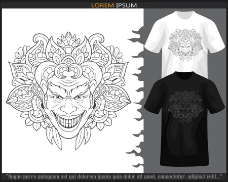Joker head mandala arts isolated on black and white t shirt.のイラスト素材
