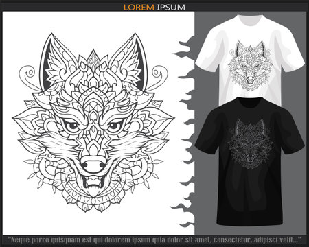Wolf head mandala arts isolated on black and white t shirt.のイラスト素材
