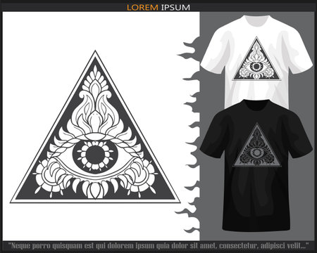 Triangle eye mandala arts isolated on black and white t shirt.のイラスト素材