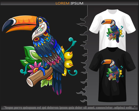Toucan bird mandala arts isolated on black and white t shirt.のイラスト素材