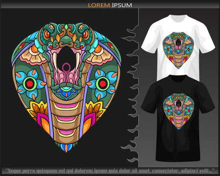 King Cobra head mandala arts isolated on black and white t shirt.のイラスト素材