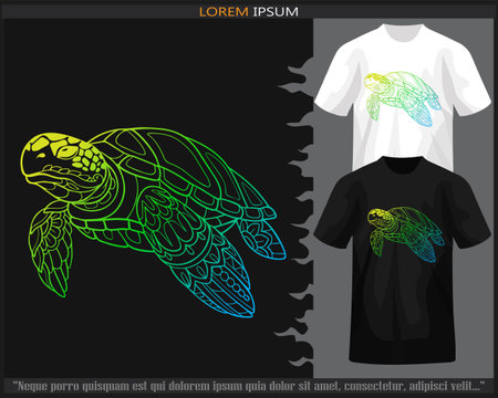 Gradient Colorful Sea turtle mandala arts isolated on black and white t shirt.のイラスト素材