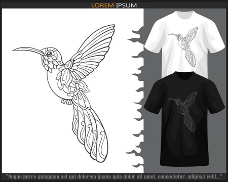 Humming bird mandala arts isolated on black and white t shirt.のイラスト素材