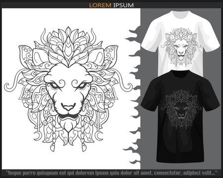 Lion head mandala arts isolated on black and white t shirt.のイラスト素材