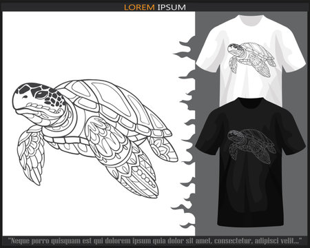 Sea turtle mandala arts isolated on black and white t shirt.のイラスト素材