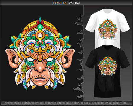 Hanoman head mandala arts isolated on black and white t shirt.のイラスト素材
