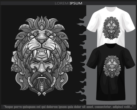 Heracles head monochrome mandala arts isolated on black and white t shirt.のイラスト素材