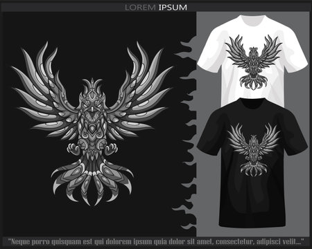 Phoenix monochrome mandala arts isolated on black and white t shirt.のイラスト素材