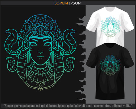 Gradient Colorful Cleopatra head mandala arts isolated on black and white t shirt.のイラスト素材