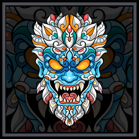 Colorful Yeti head mandala arts isolated on black background.のイラスト素材