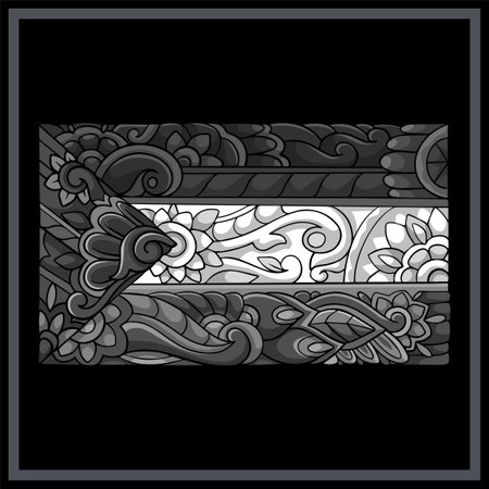 Monochrome Palestine flag mandala arts isolated on black background.のイラスト素材
