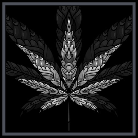 Monochrome Cannabis mandala arts isolated on black background.のイラスト素材