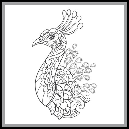 Colorful Peacock bird mandala arts isolated on black background.のイラスト素材