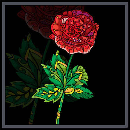 Colorful Roses flower mandala arts isolated on black background.のイラスト素材