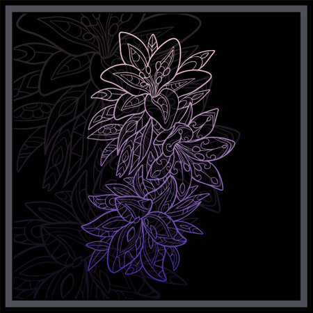 Gradient Colorful tiger lily flower mandala arts isolated on black background.のイラスト素材