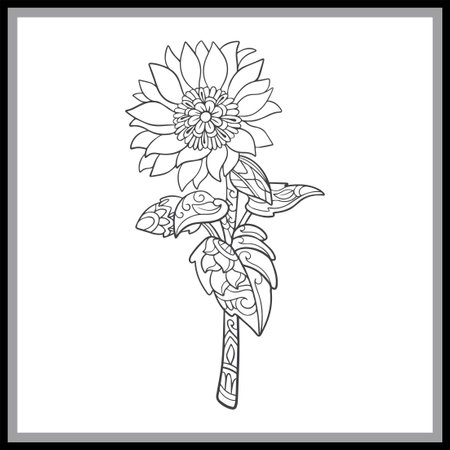 Sun flower mandala arts isolated on black background.のイラスト素材