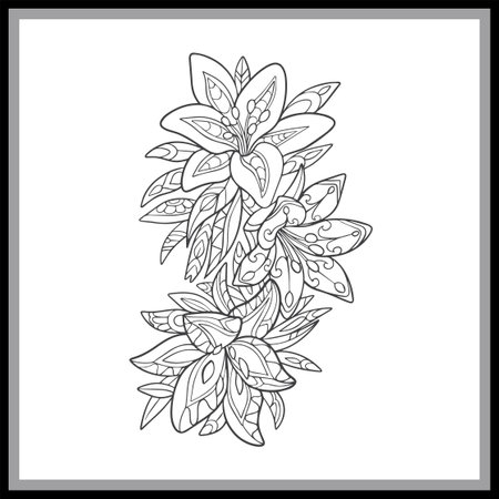 tiger lily flower mandala arts isolated on black background.のイラスト素材