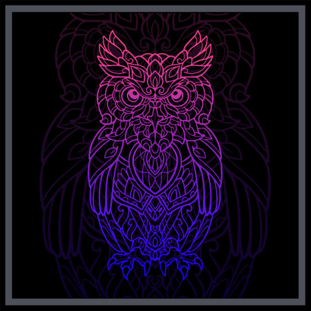 Gradient Colorful Owl bird mandala arts isolated on black backgroundのイラスト素材