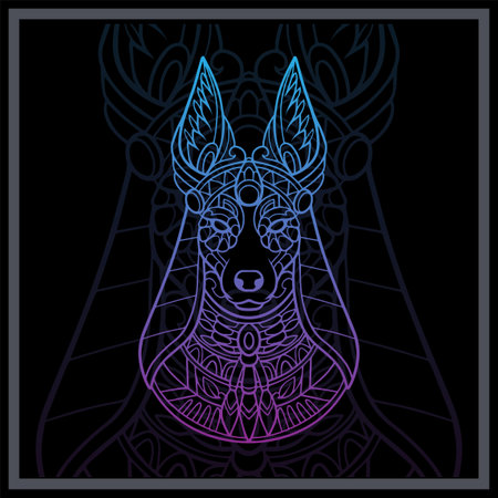 Gradient Colorful Anubis head mandala arts isolated on black backgroundのイラスト素材