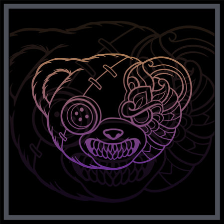 Gradient Colorful Voodoo bear mandala arts isolated on black backgroundのイラスト素材