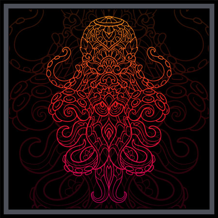 Gradient Colorful Kraken octopus mandala arts isolated on black backgroundのイラスト素材
