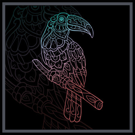 Gradient Colorful Toucan bird mandala arts isolated on black backgroundのイラスト素材