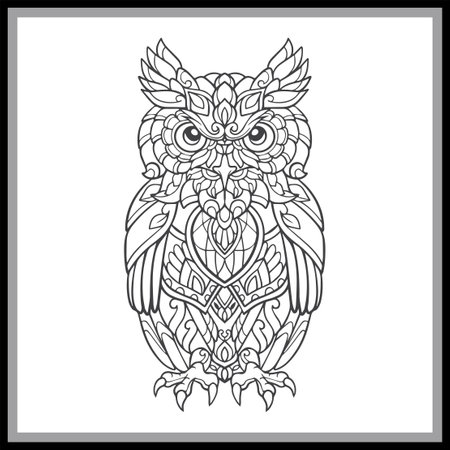 Owl mandala arts isolated on black backgroundのイラスト素材