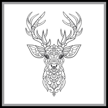Deer head mandala arts isolated on black backgroundのイラスト素材
