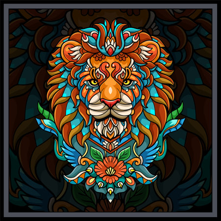Colorful Lion head mandala arts.のイラスト素材