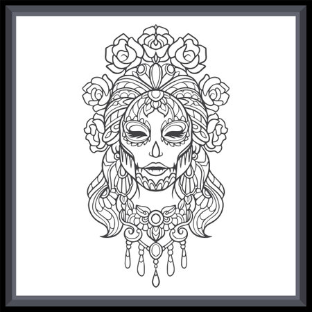 Calavera girl head mandala arts. isolated on white backgroundのイラスト素材