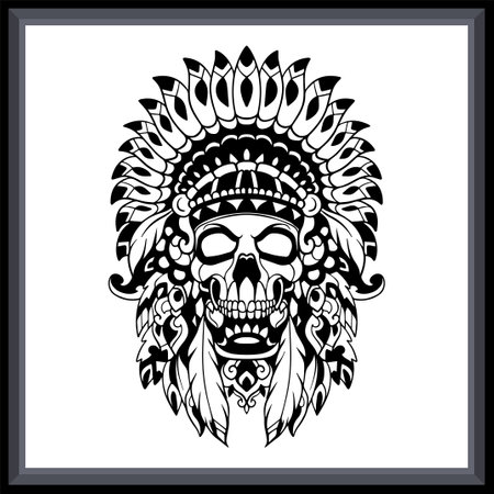 skull indian tribal tattoo mandala arts.のイラスト素材