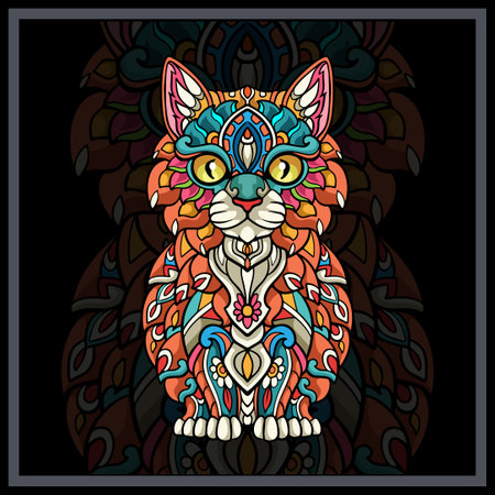 Colorful Cat head mandala arts.のイラスト素材