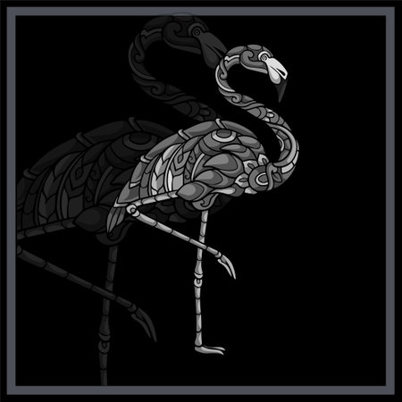 Monochrome Flamingo bird mandala arts.のイラスト素材