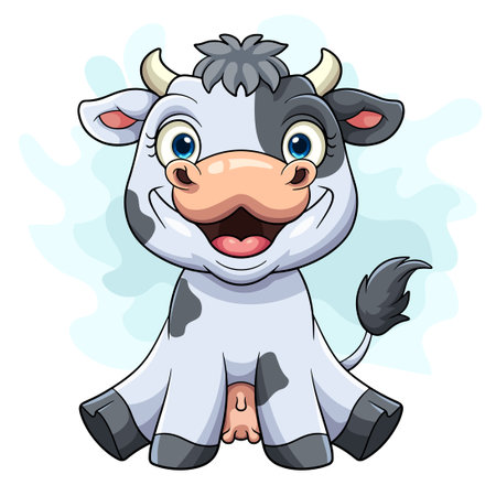 Cute little cow cartoon on white backgroundのイラスト素材