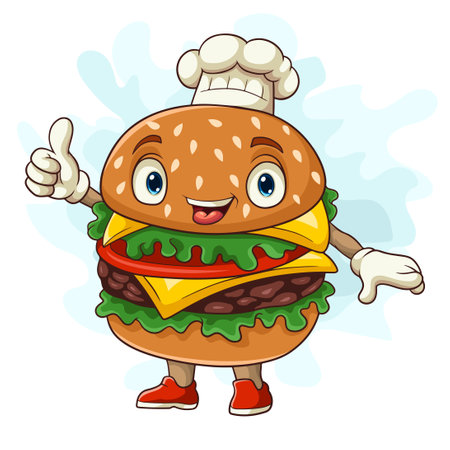Cartoon hamburger chef giving thumbs upのイラスト素材