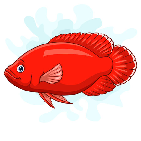 Cartoon Super red Oscar fish on white backgroundのイラスト素材