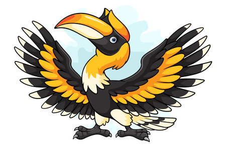 Cartoon hornbill bird on white backgroundのイラスト素材