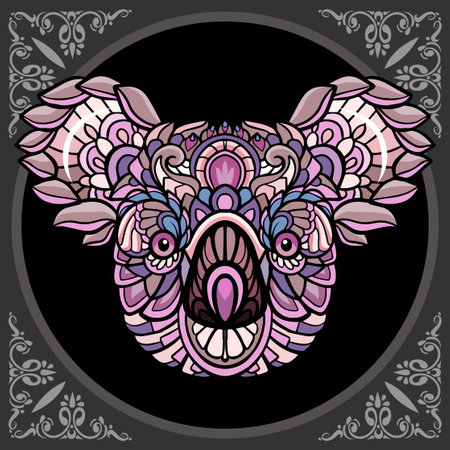 Colorful koala head mandala arts. isolated on black background.のイラスト素材