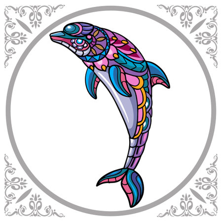 Colorful dolphin mandala arts, isolated on white backgroundのイラスト素材