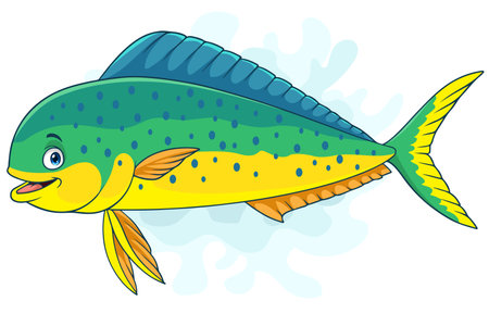 Cartoon mahi mahi fish isolated on white backgroundのイラスト素材