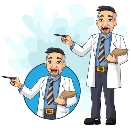 Cartoon doctor pointing and wavingのイラスト素材