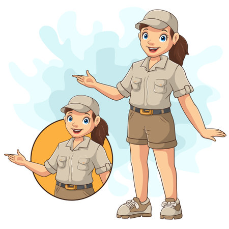 Cartoon zookeeper presenting on white backgroundのイラスト素材