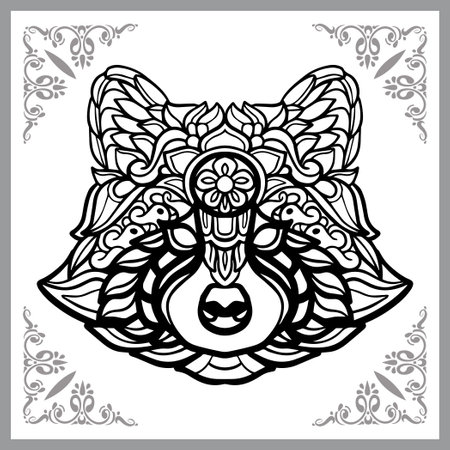Raccoon head mandala arts, isolated on white backgroundのイラスト素材