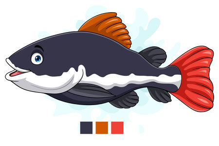 Cartoon funny red tail catfish on white backgroundのイラスト素材