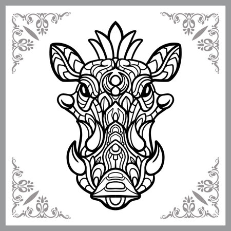 Warthog head mandala arts, isolated on white background.のイラスト素材